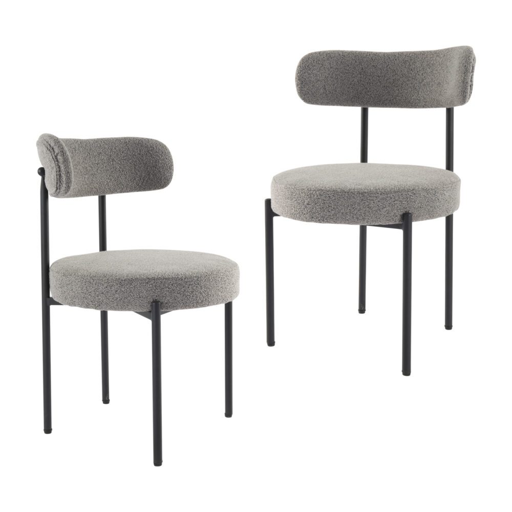 Set of 2 Mila Boucle Dining Chairs - Slate Grey