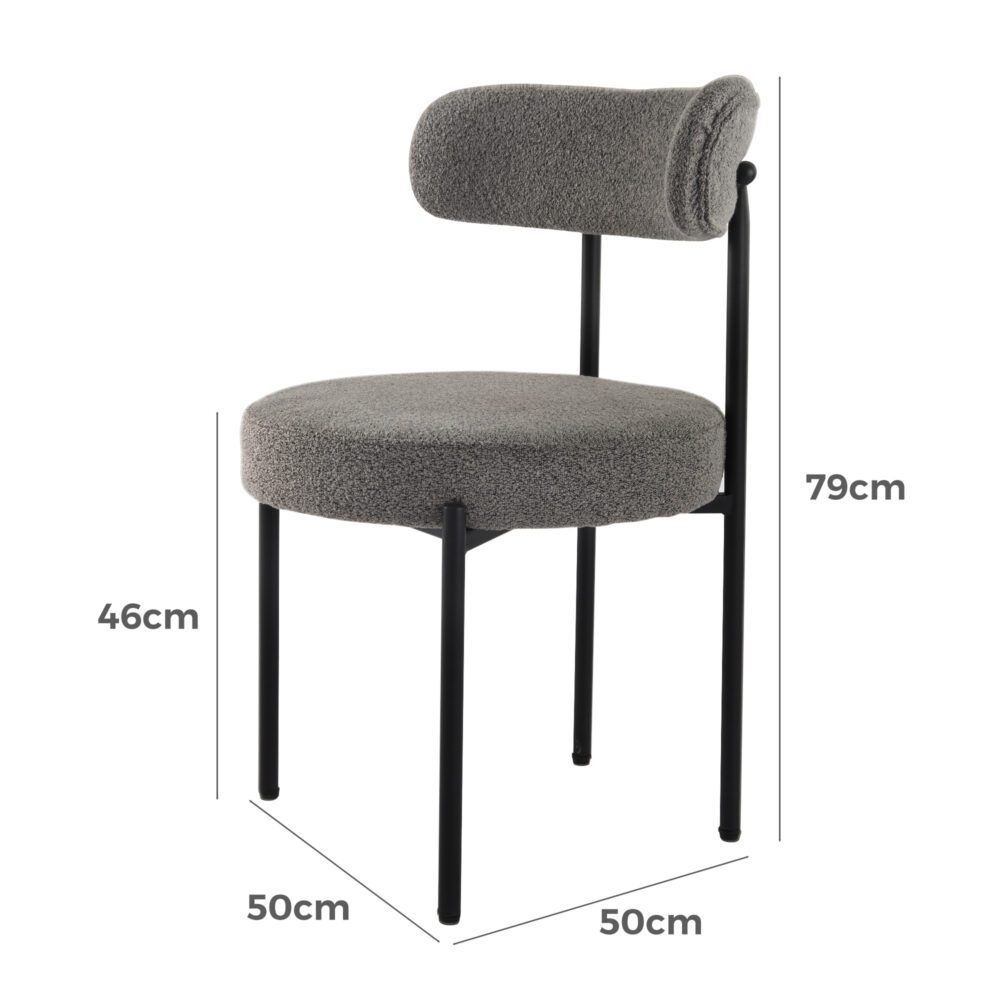 Set of 2 Mila Boucle Dining Chairs - Slate Grey