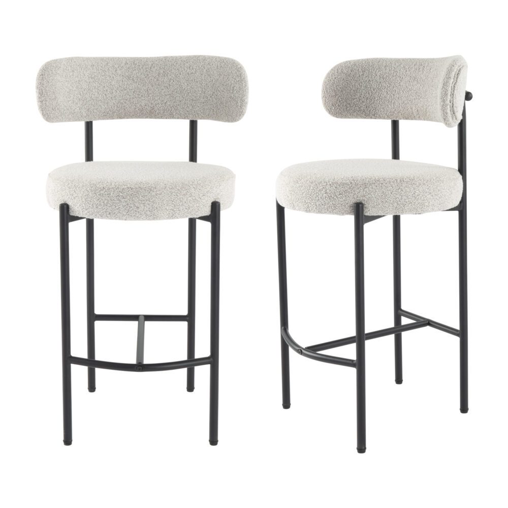 Set of 2 Lennox Contemporary Bouclé Bar Stools - White Quartz