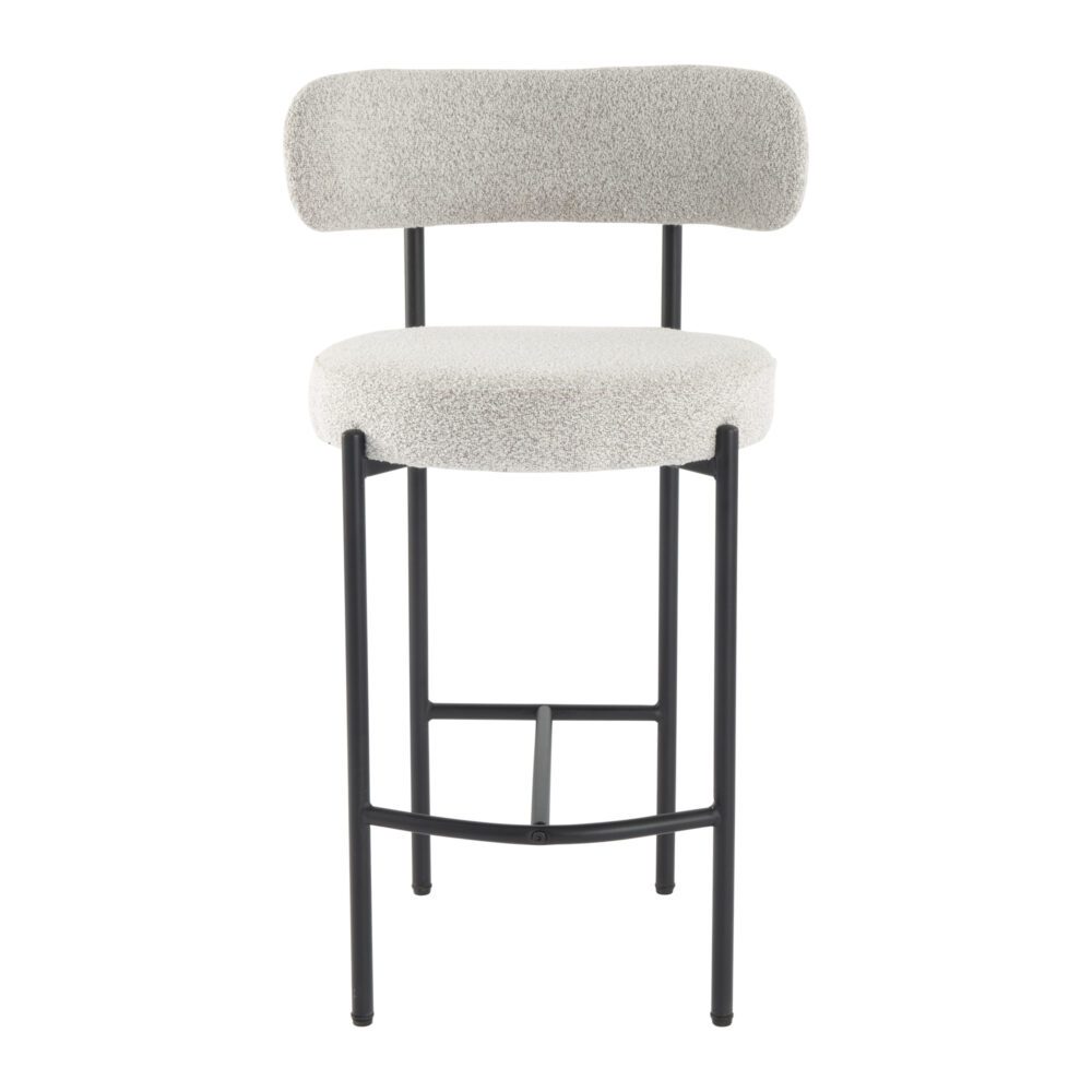 Set of 2 Lennox Contemporary Bouclé Bar Stools - White Quartz