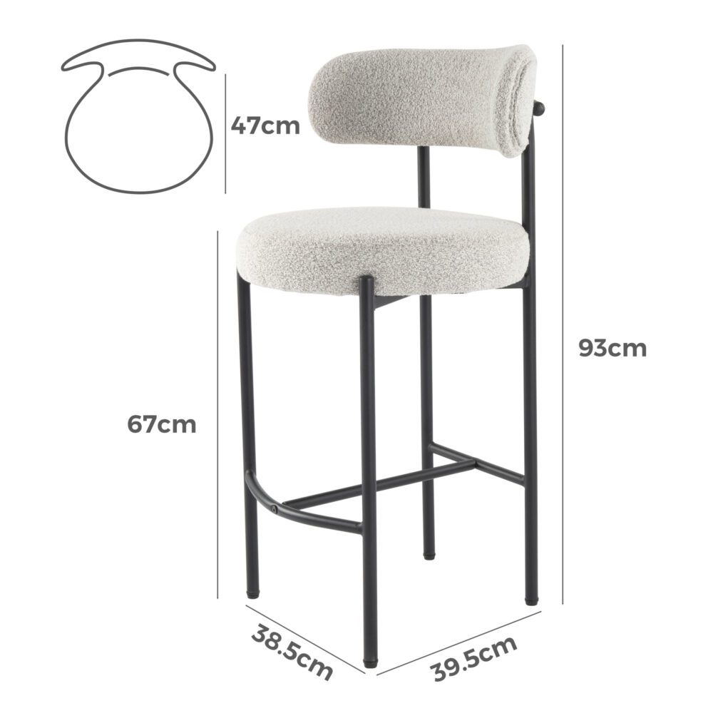 Set of 2 Lennox Contemporary Bouclé Bar Stools - White Quartz