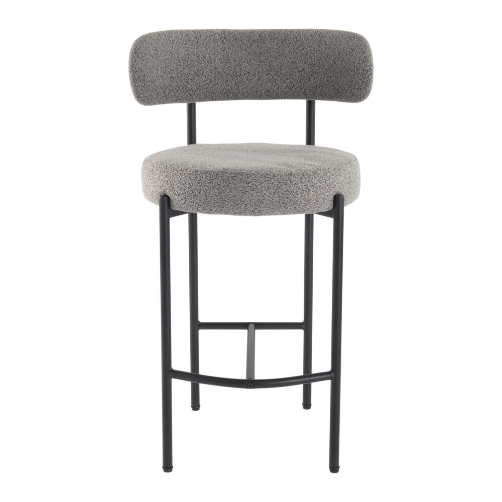 Set of 2 Lennox Contemporary Bouclé Bar Stools - Grey