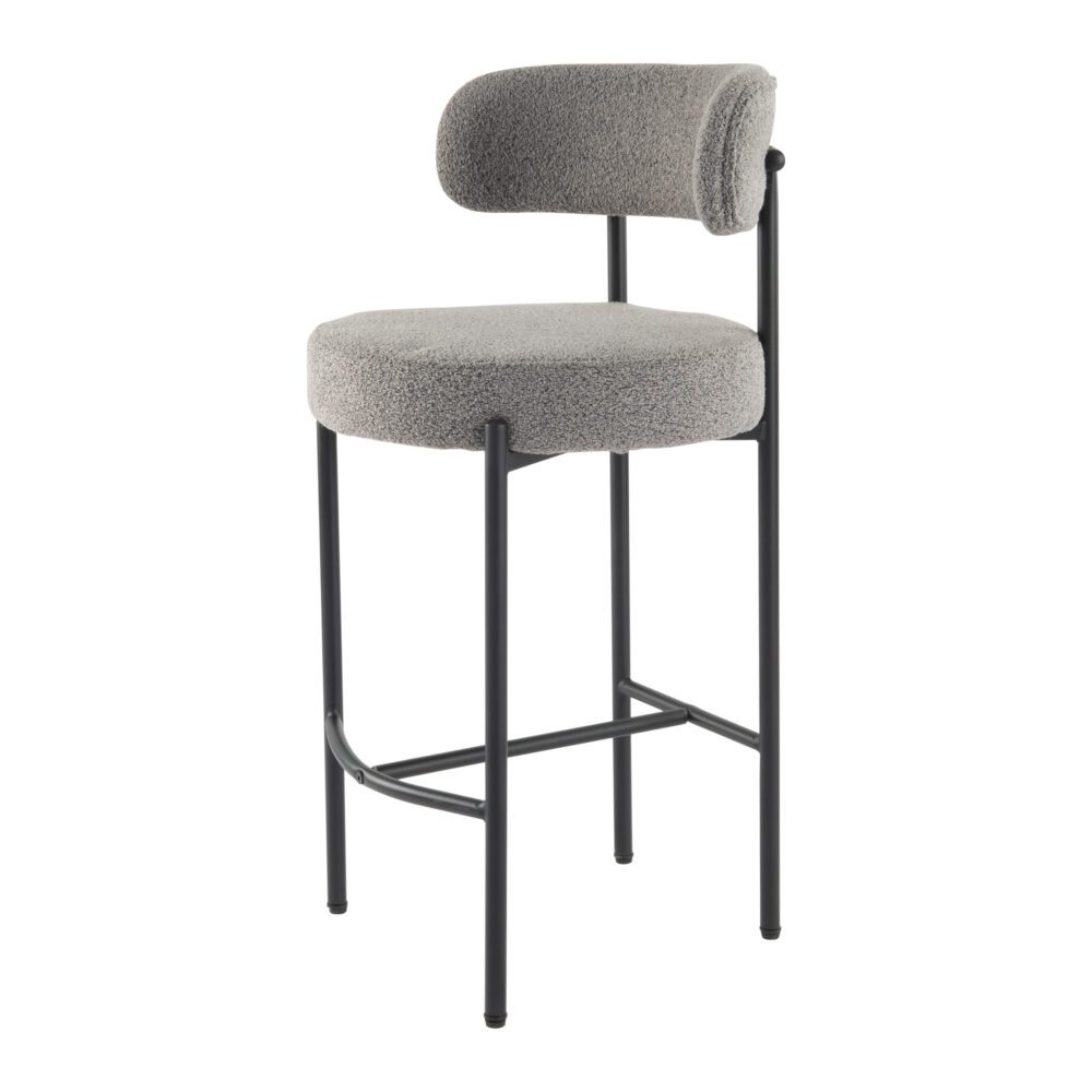 Set of 2 Lennox Contemporary Bouclé Bar Stools - Grey