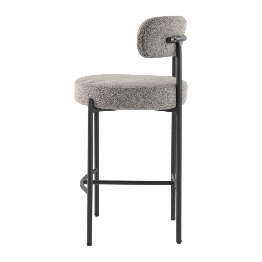 Set of 2 Lennox Contemporary Bouclé Bar Stools - Grey