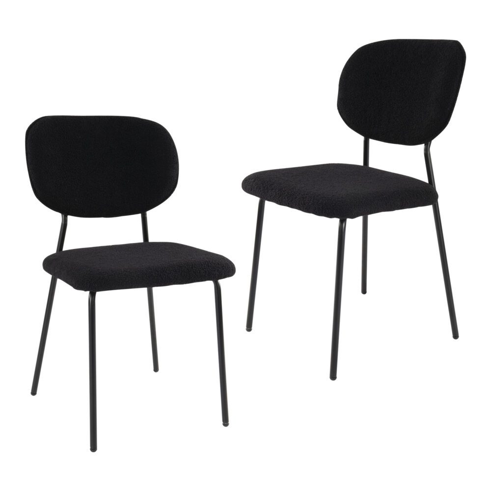 Set of 2 Bianca Boucle Fabric Dining Chairs - Charcoal