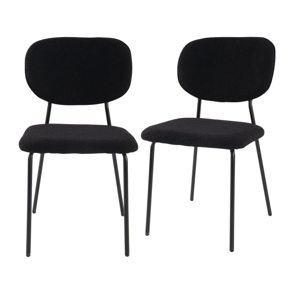 Set of 2 Bianca Boucle Fabric Dining Chairs - Charcoal