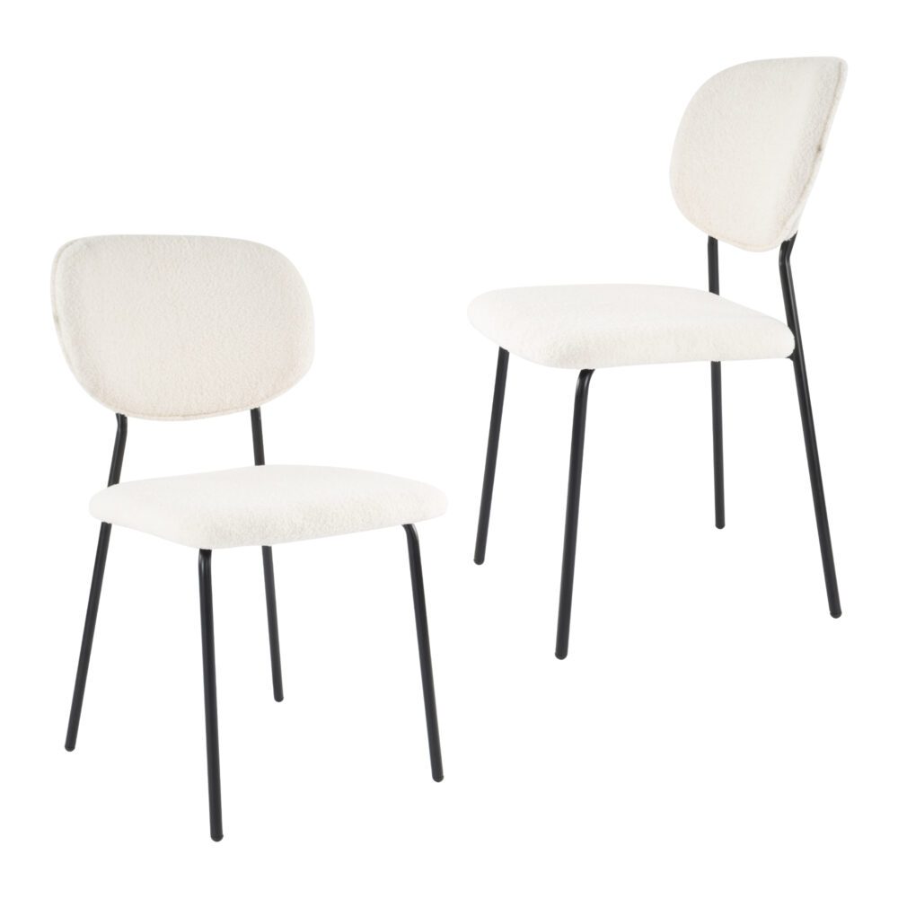 Set of 2 Bianca Boucle Fabric Dining Chairs - White