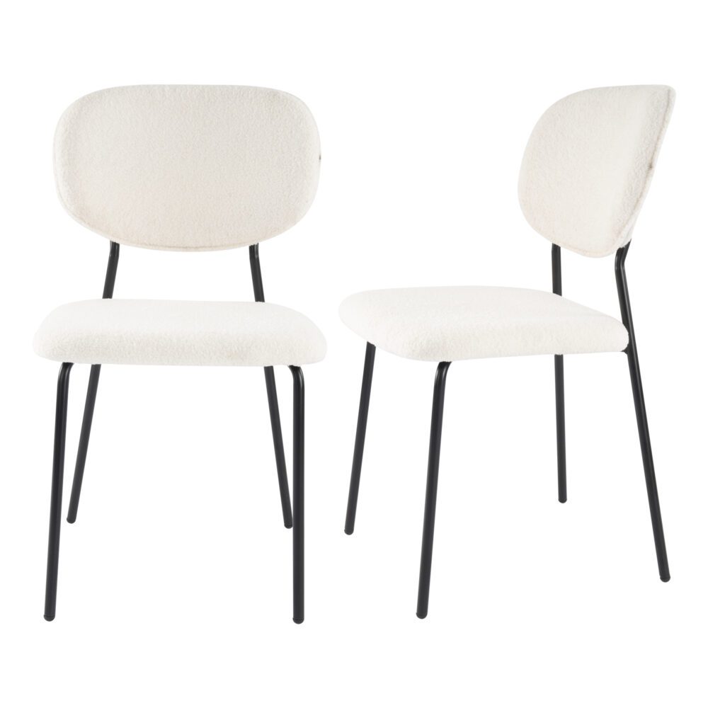 Set of 2 Bianca Boucle Fabric Dining Chairs - White