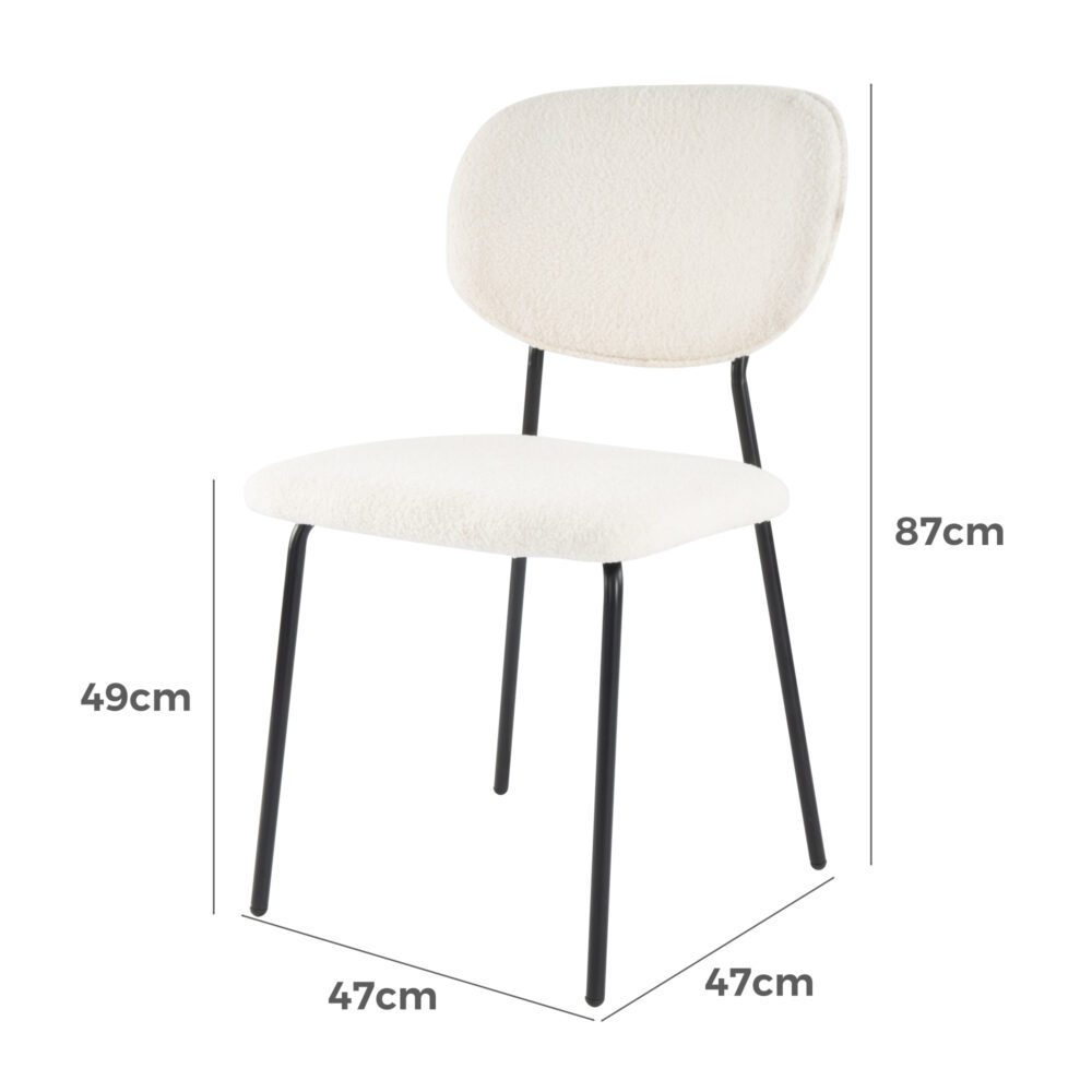 Set of 2 Bianca Boucle Fabric Dining Chairs - White