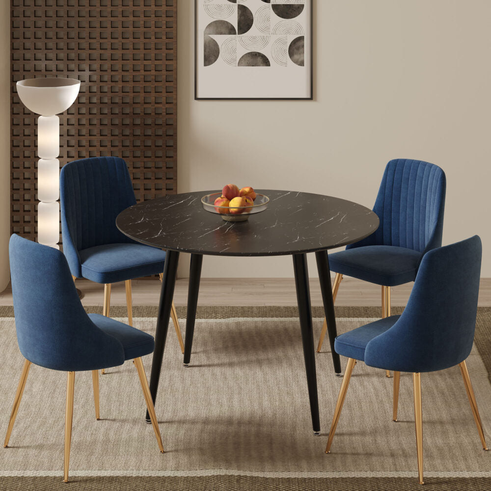 Genevieve Dining Set With 4 Blue Velvet Chairs