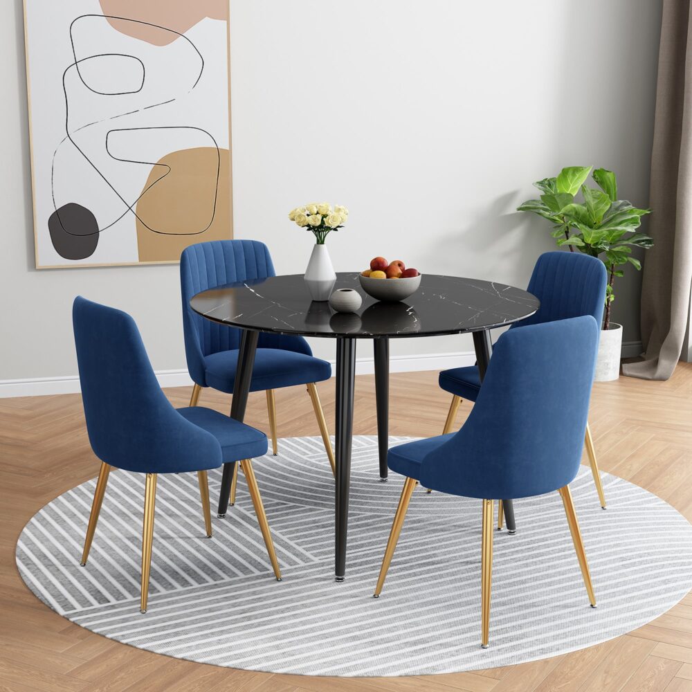 Genevieve Dining Set With 4 Blue Velvet Chairs