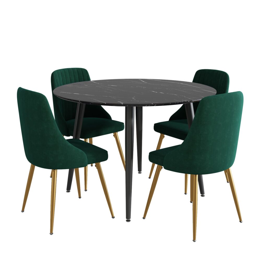 Genevieve Dining Set With 4 Green Velvet Chairs