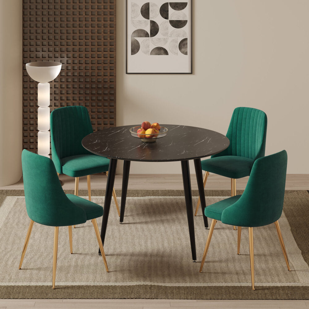 Genevieve Dining Set With 4 Green Velvet Chairs