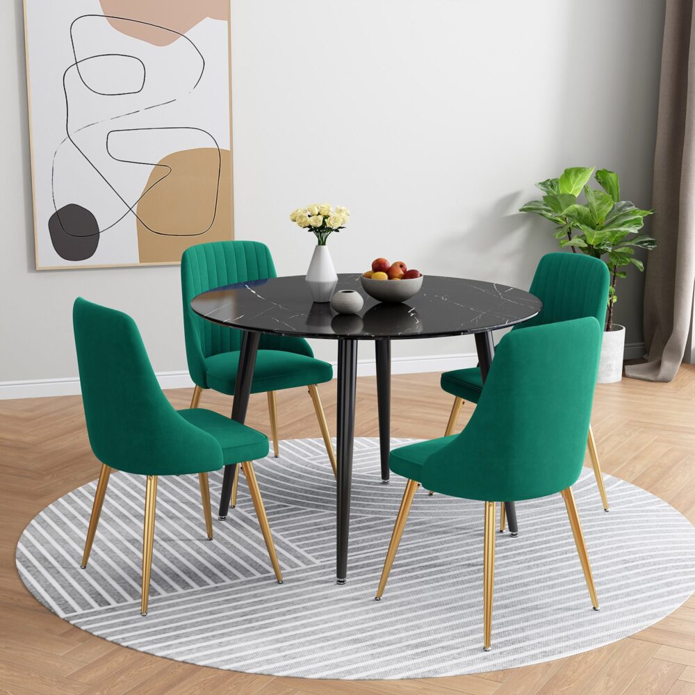 Genevieve Dining Set With 4 Green Velvet Chairs