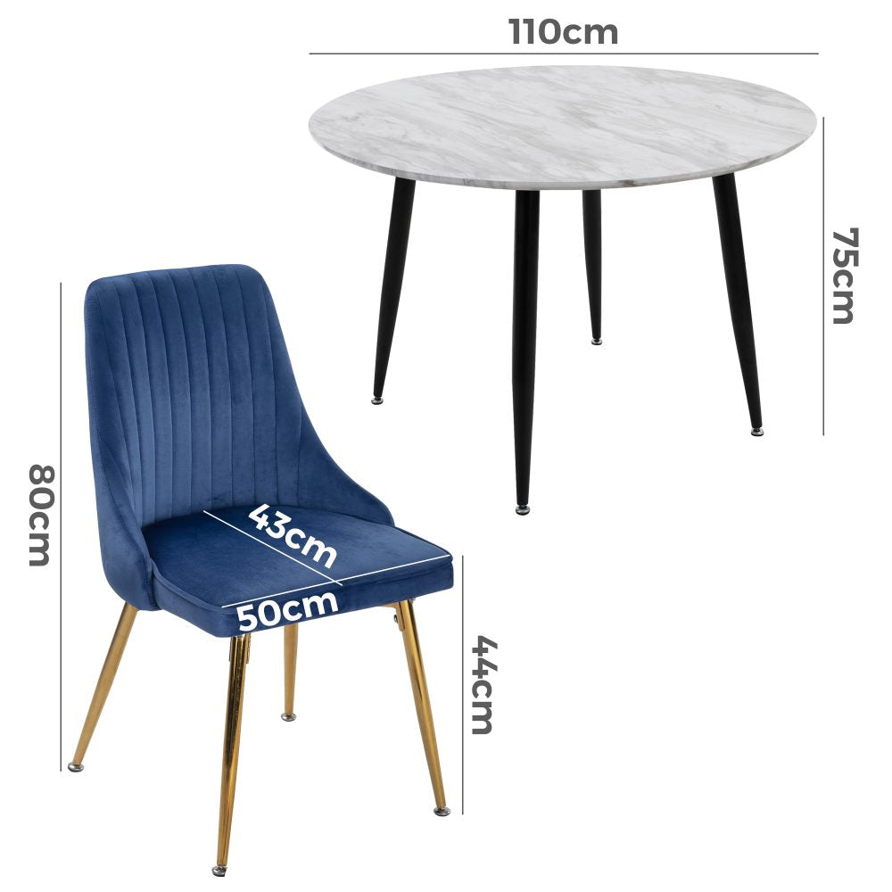 Juliette Dining Set With 4 Blue Velvet Chairs