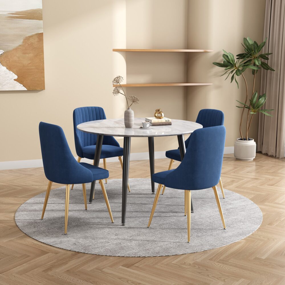 Juliette Dining Set With 4 Blue Velvet Chairs