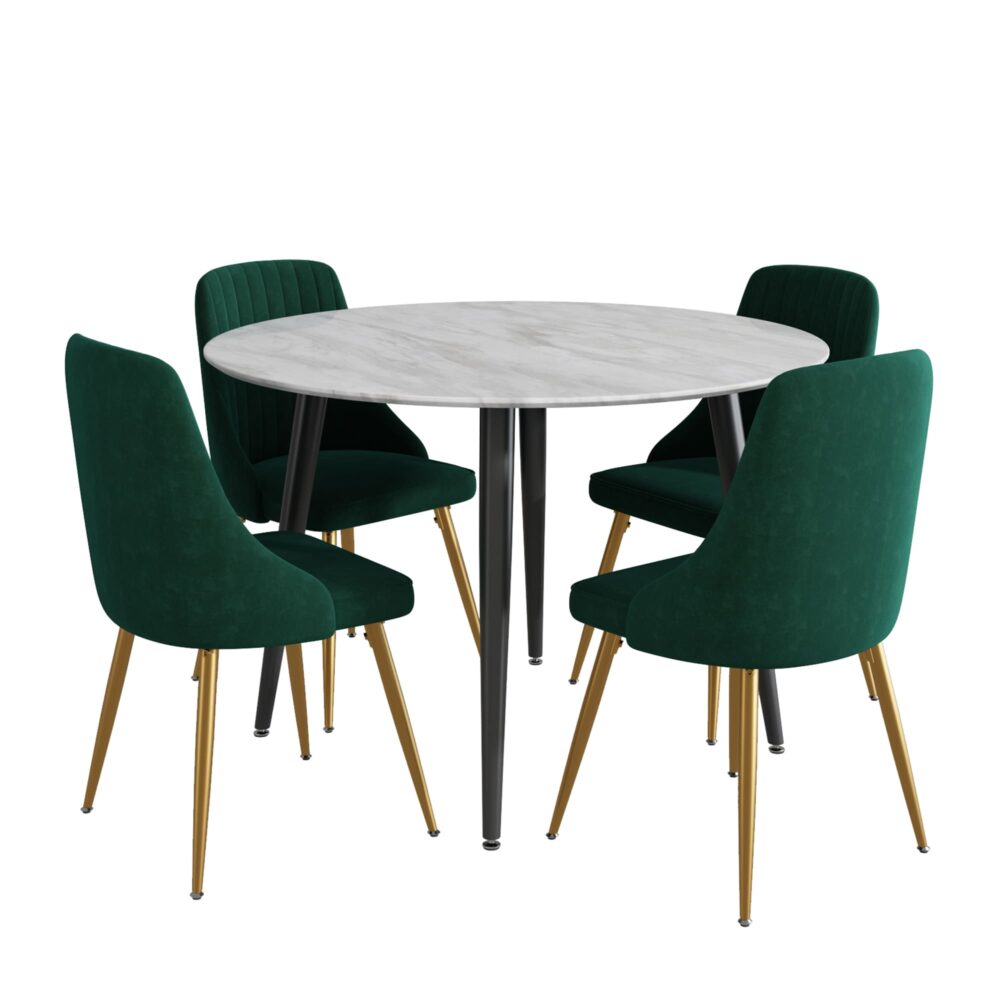 Juliette Dining Set With 4 Green Velvet Chairs