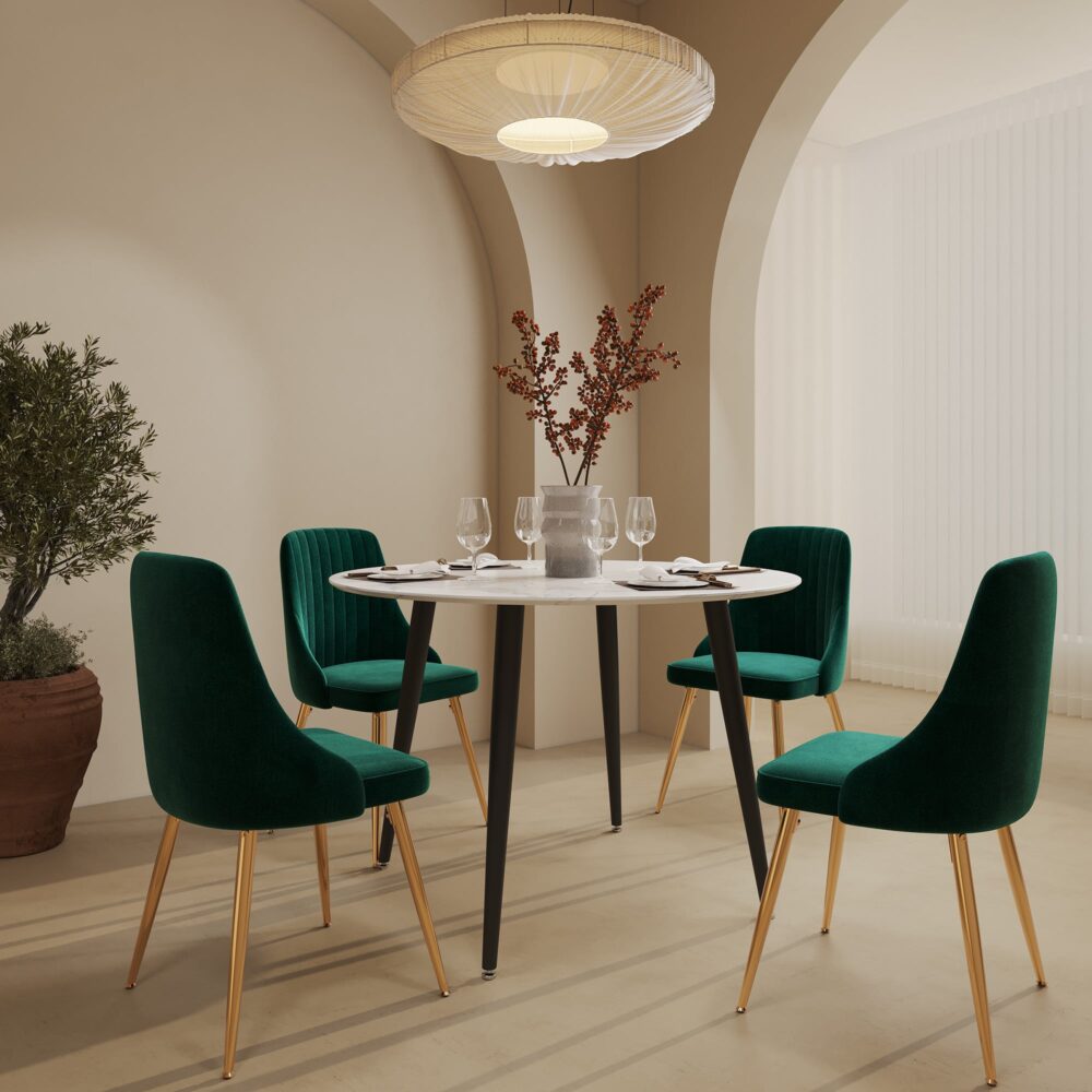 Juliette Dining Set With 4 Green Velvet Chairs