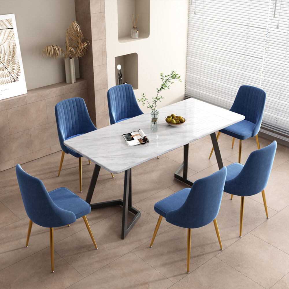 Savannah Dining Set With 6 Blue Velvet Chairs