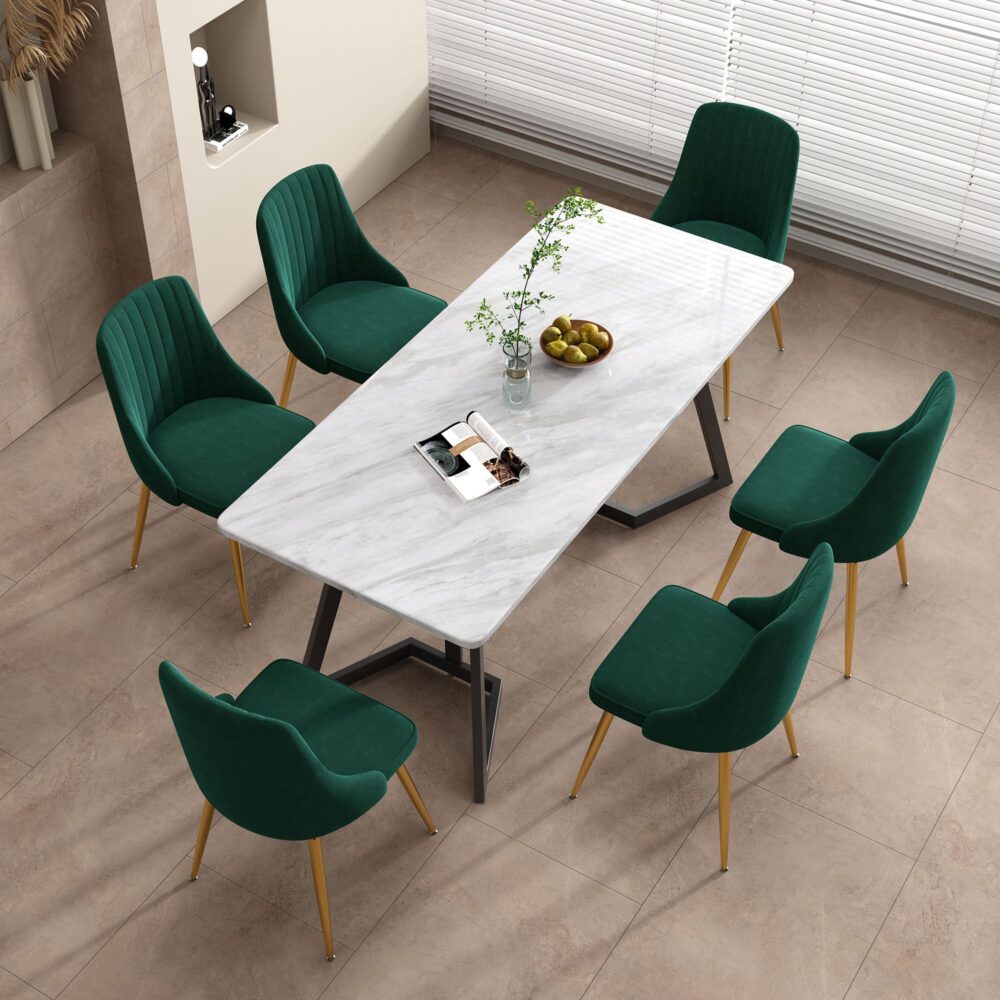 Savannah Dining Set With 6 Green Velvet Chairs