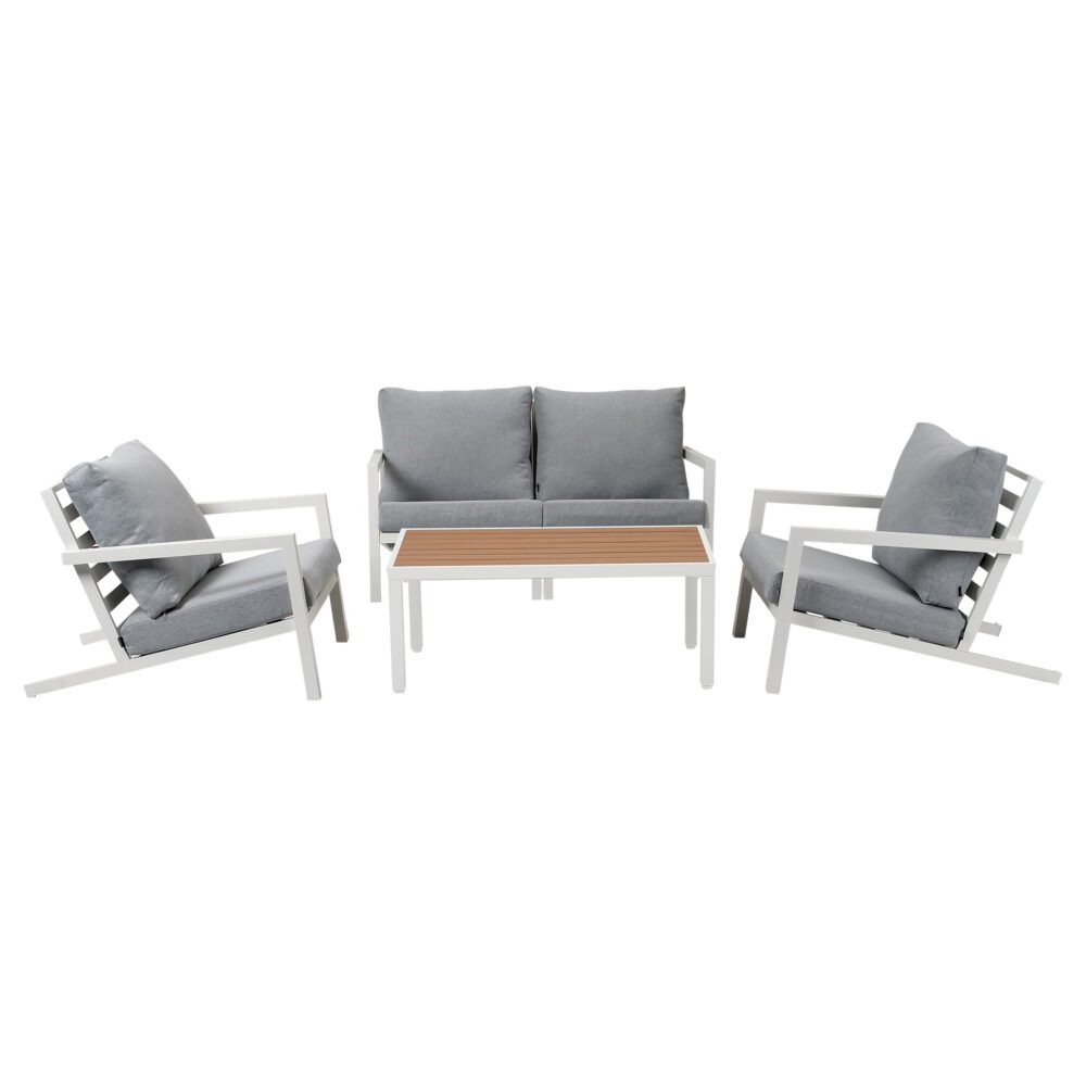 Aidan 5 Piece Garden Furniture Set - White with Light Grey Cushions