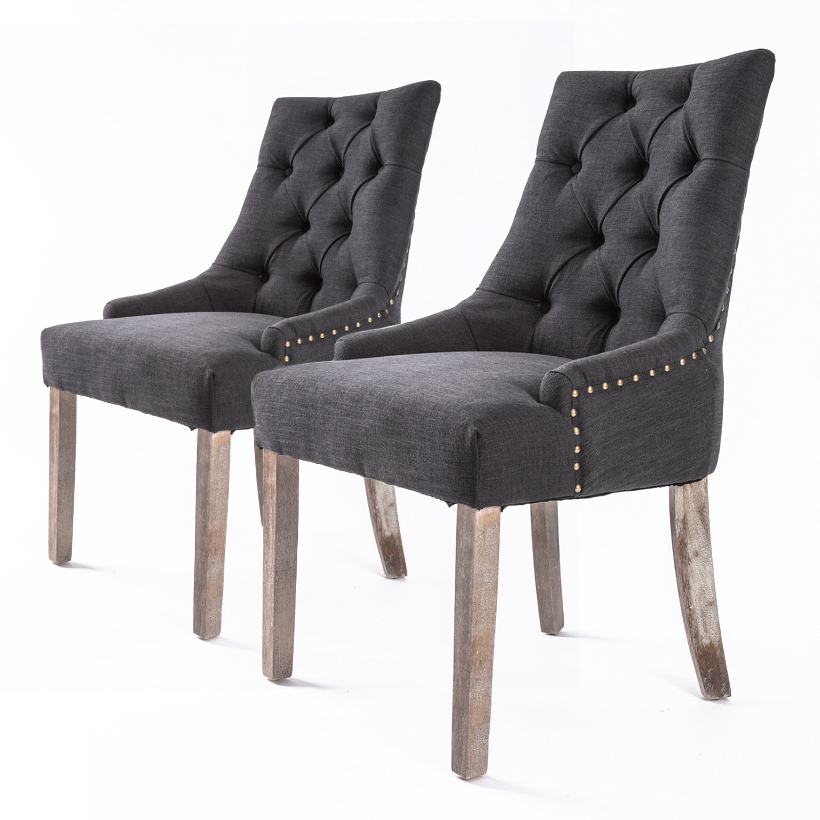 Set of 2 Lisette Amour French Provincial Dining Chairs - Charcoal