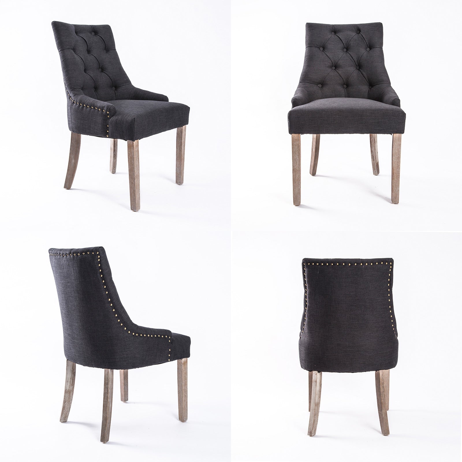 Set of 2 Lisette Amour French Provincial Dining Chairs - Charcoal