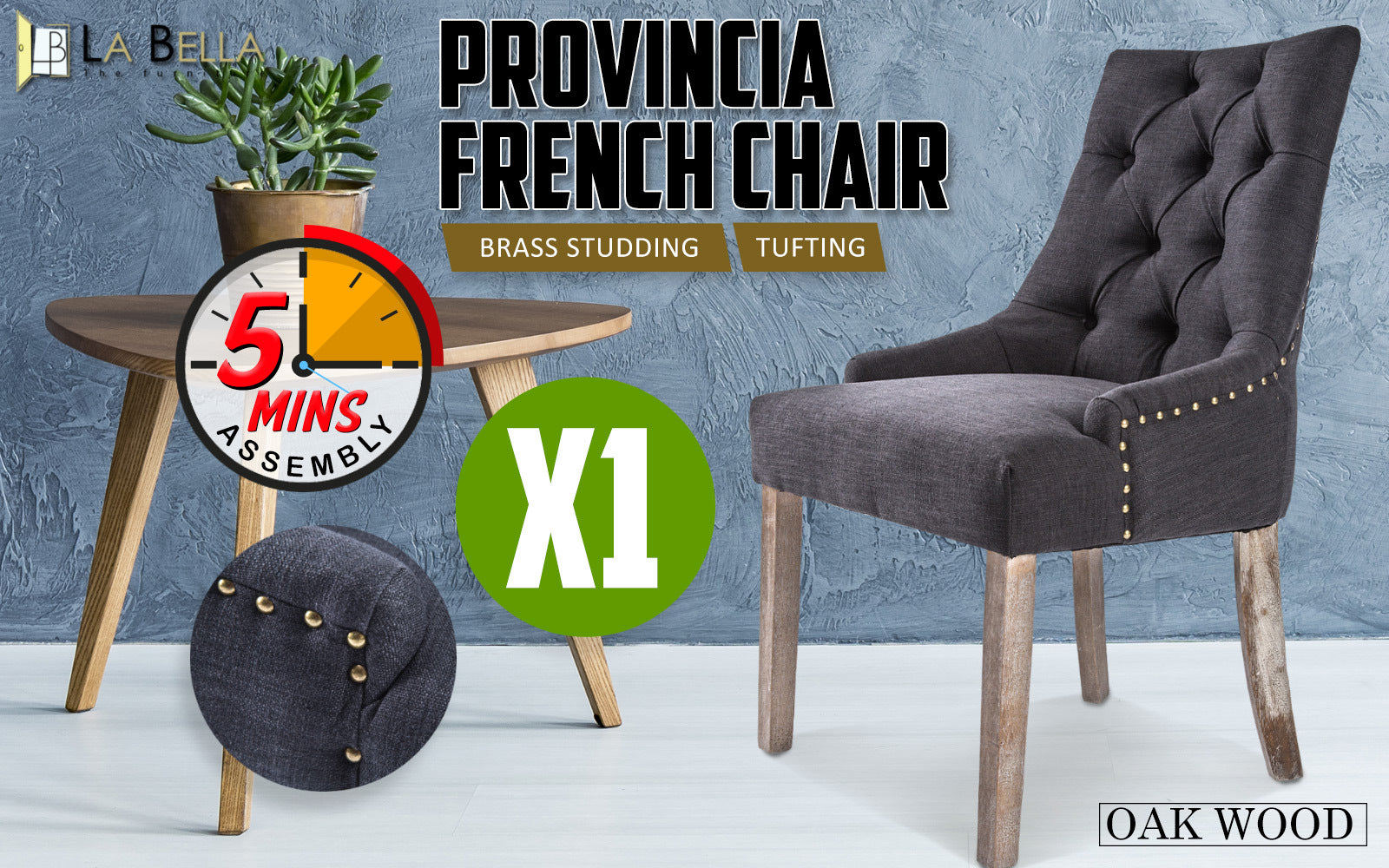 Lisette Amour French Provincial Dining Chair - Charcoal