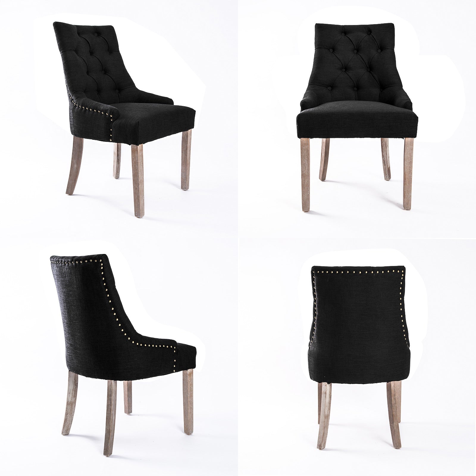 Set of 2 Lisette Amour French Provincial Dining Chairs - Black