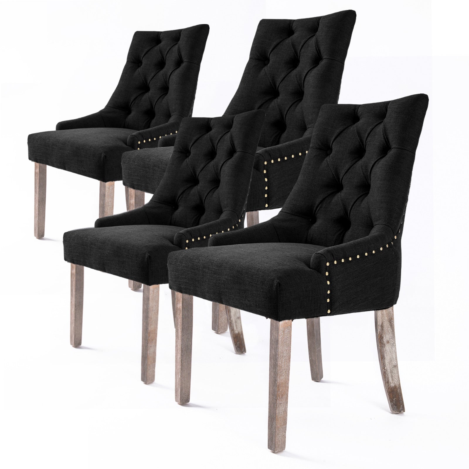 Set of 4 Lisette Amour French Provincial Dining Chairs - Black