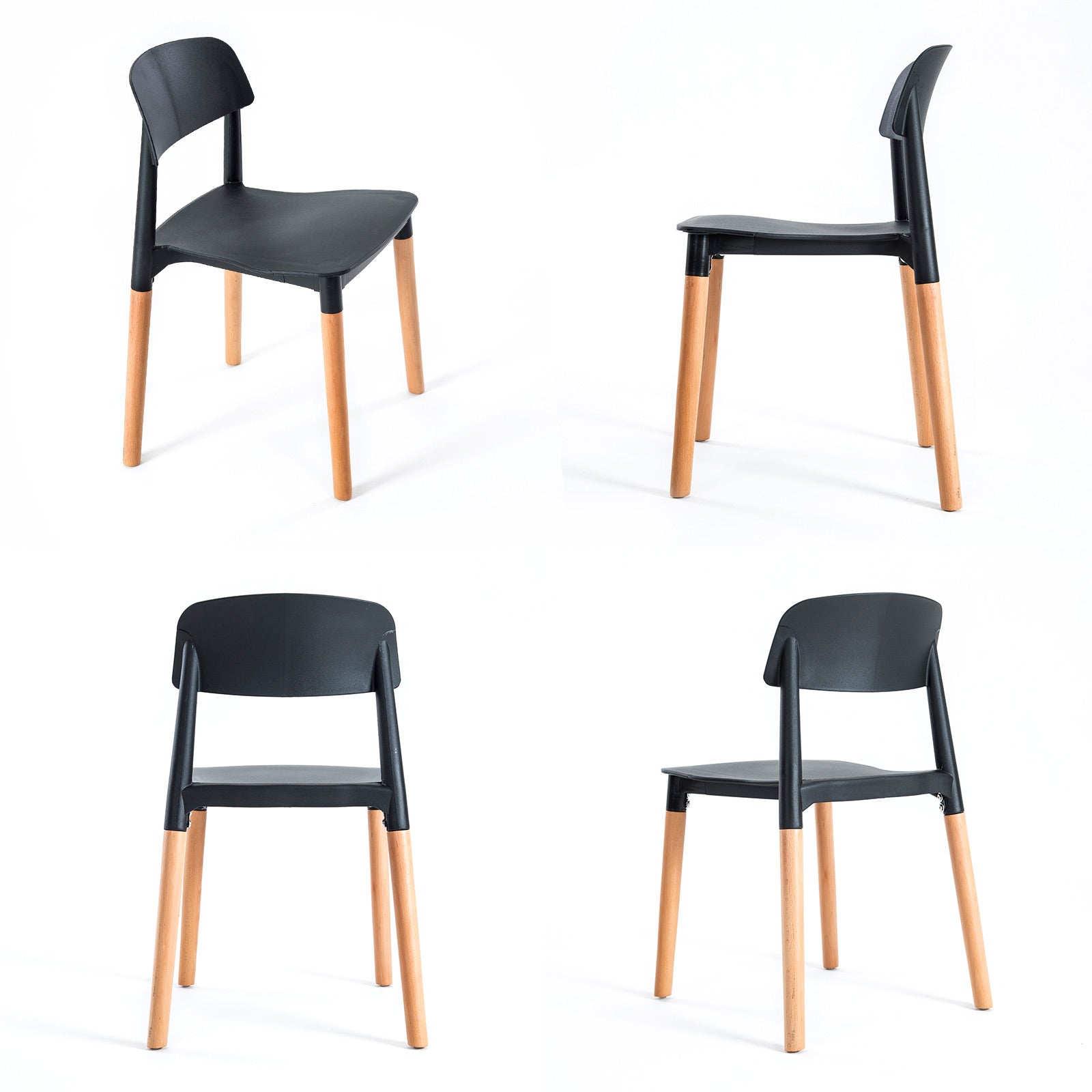 Set of 2 Celeste Retro Stackable Dining Chairs - Black