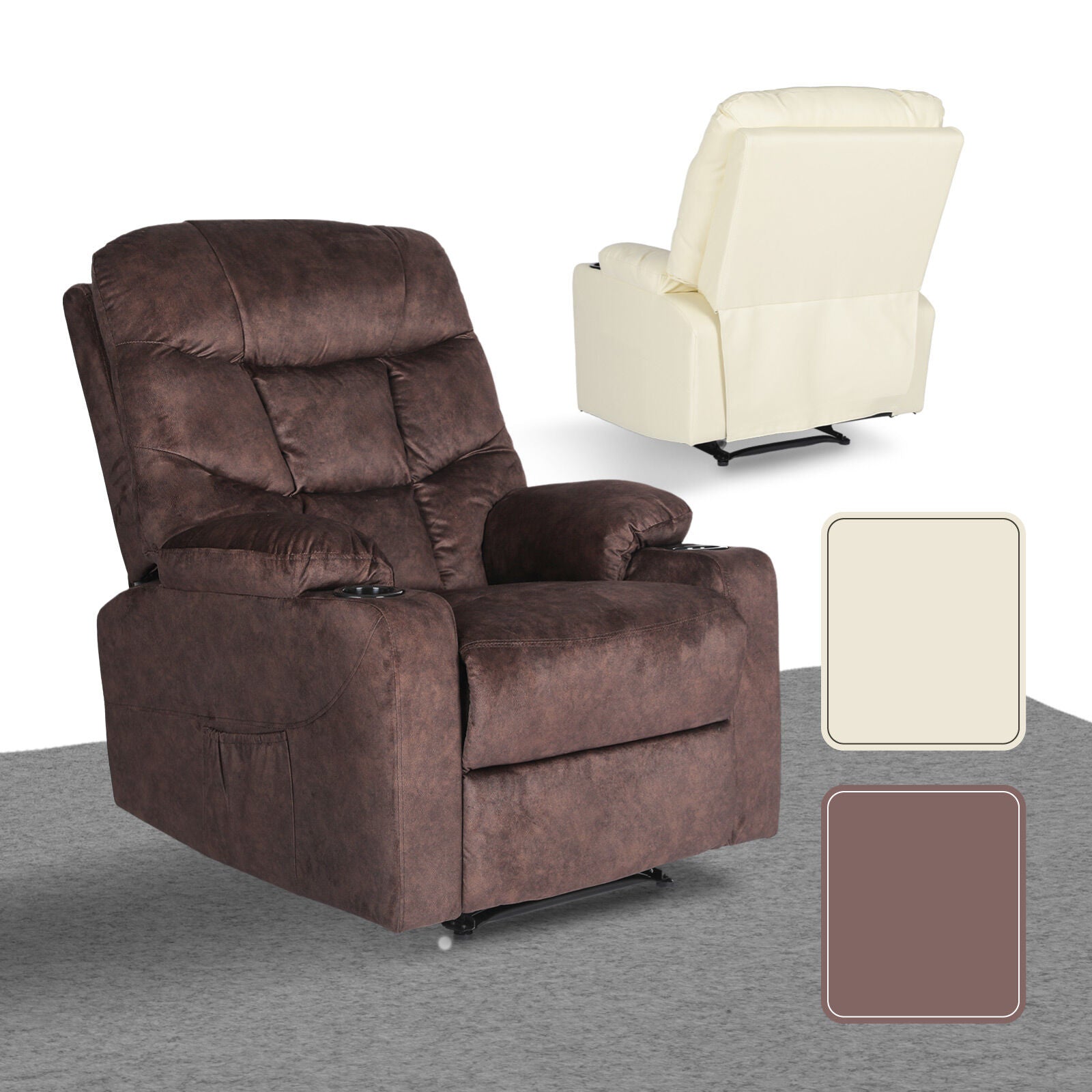 8-Point Electric Massage Recliner Chair - Leathaire Lounge Sofa Armchair AVERY BROWN