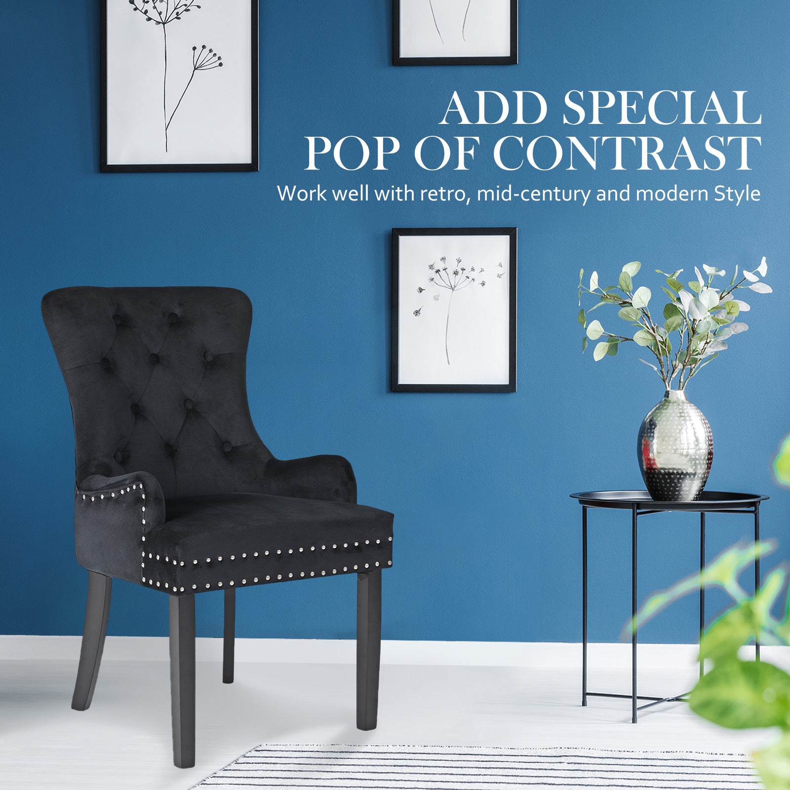 Lucienne French Provincial Velvet Dining Chair - Black