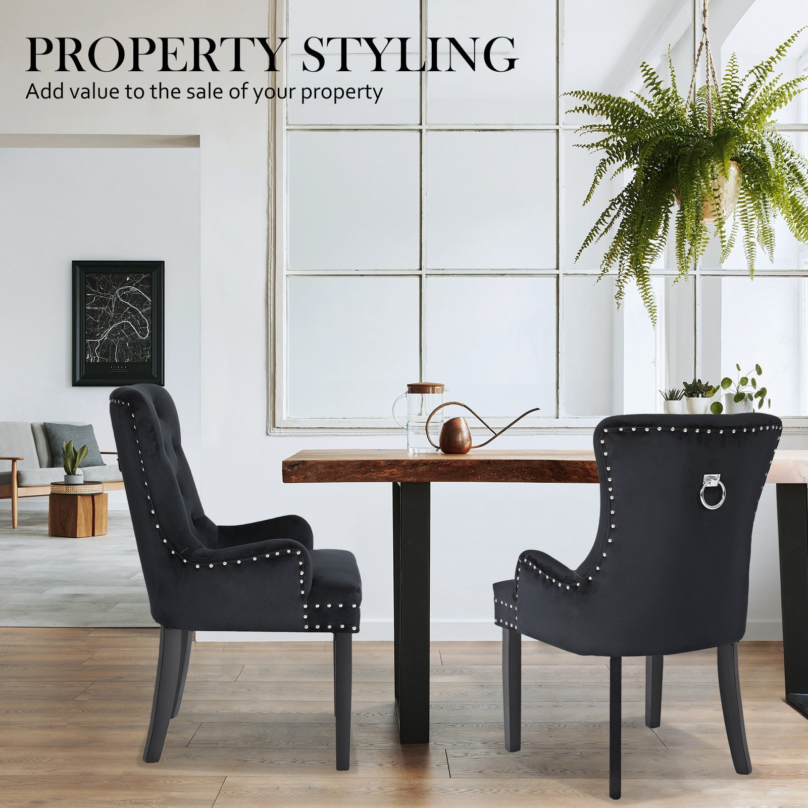 Lucienne French Provincial Velvet Dining Chair - Black