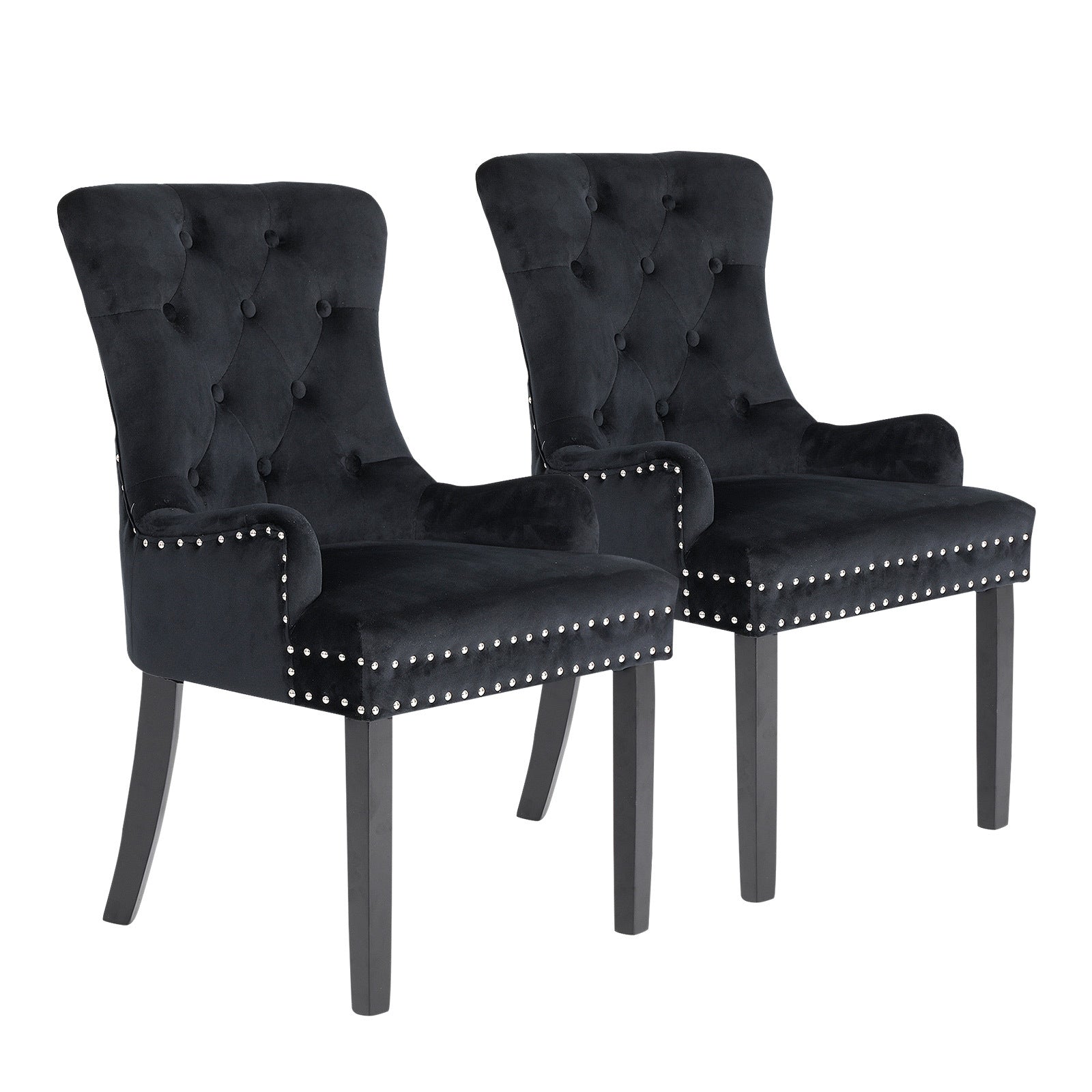 Set of 2 Lucienne French Provincial Velvet Dining Chairs - Black