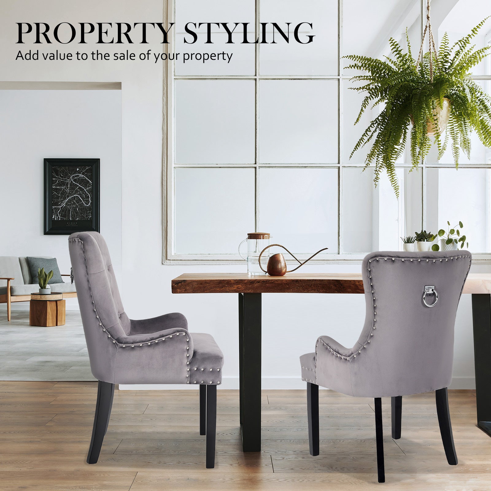 Lucienne French Provincial Velvet Dining Chair - Grey