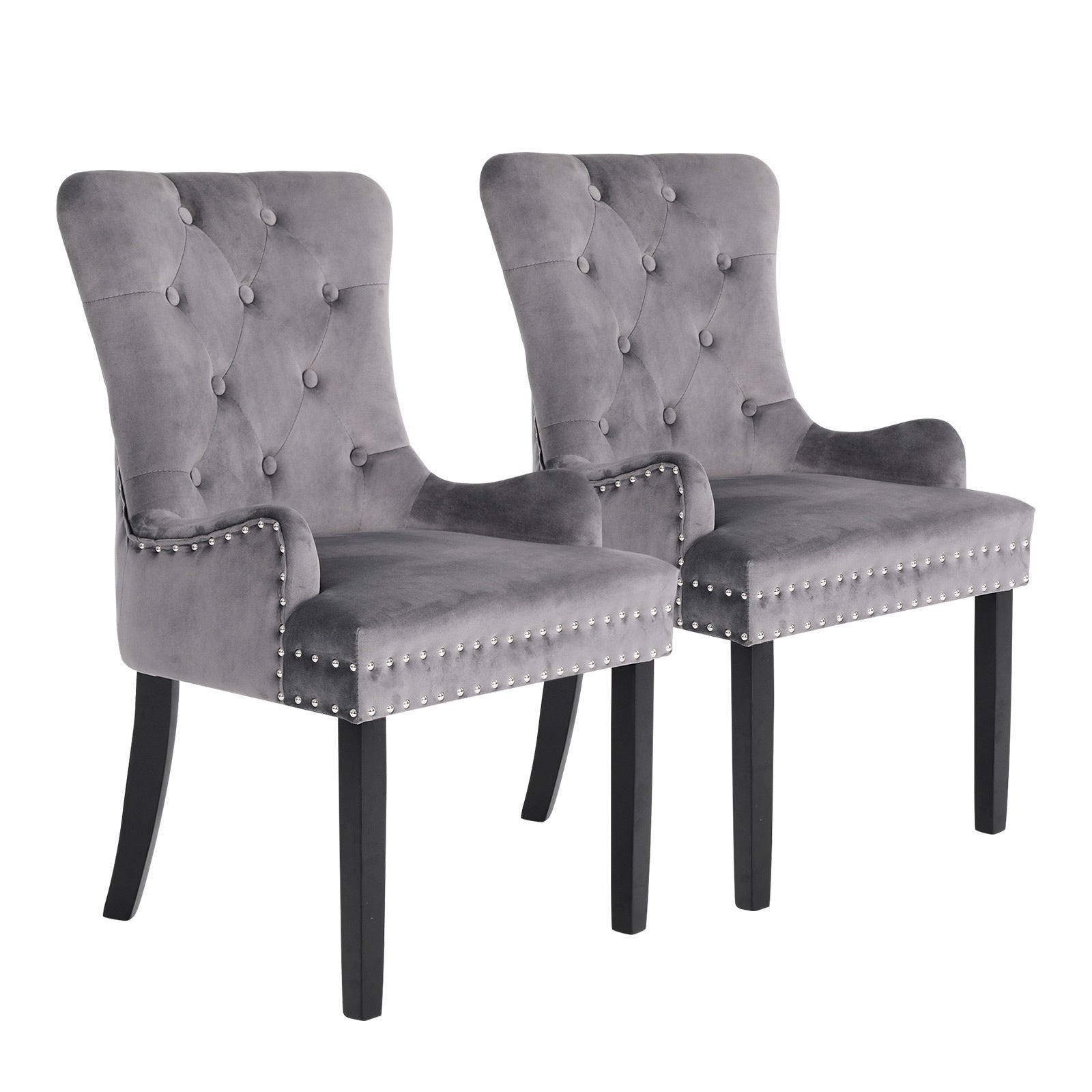 Set of 2 Lucienne French Provincial Velvet Dining Chairs - Grey