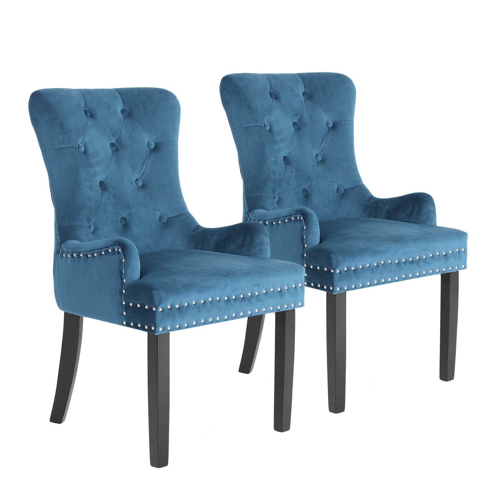 Set of 2 Lucienne French Provincial Velvet Dining Chairs - Navy Blue