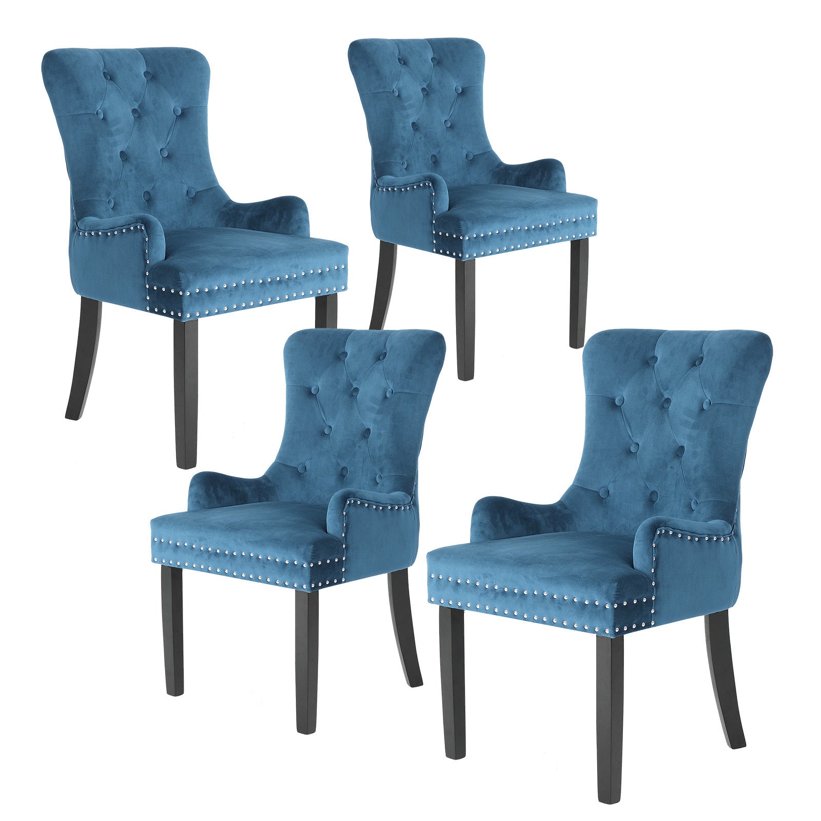 Set of 4 Lucienne French Provincial Velvet Dining Chairs - Navy Blue