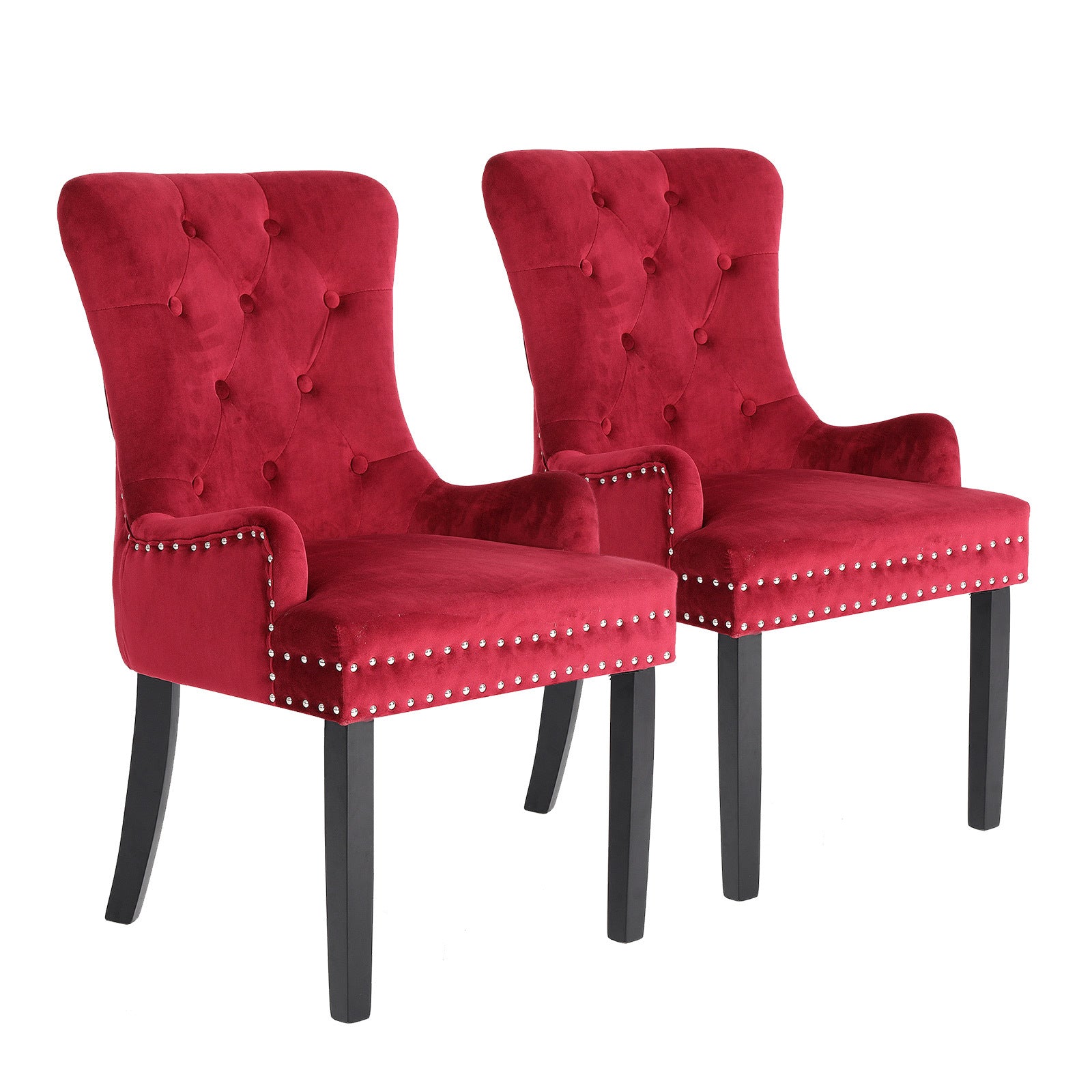 Set of 2 Lucienne French Provincial Velvet Dining Chairs - Bordeaux Red