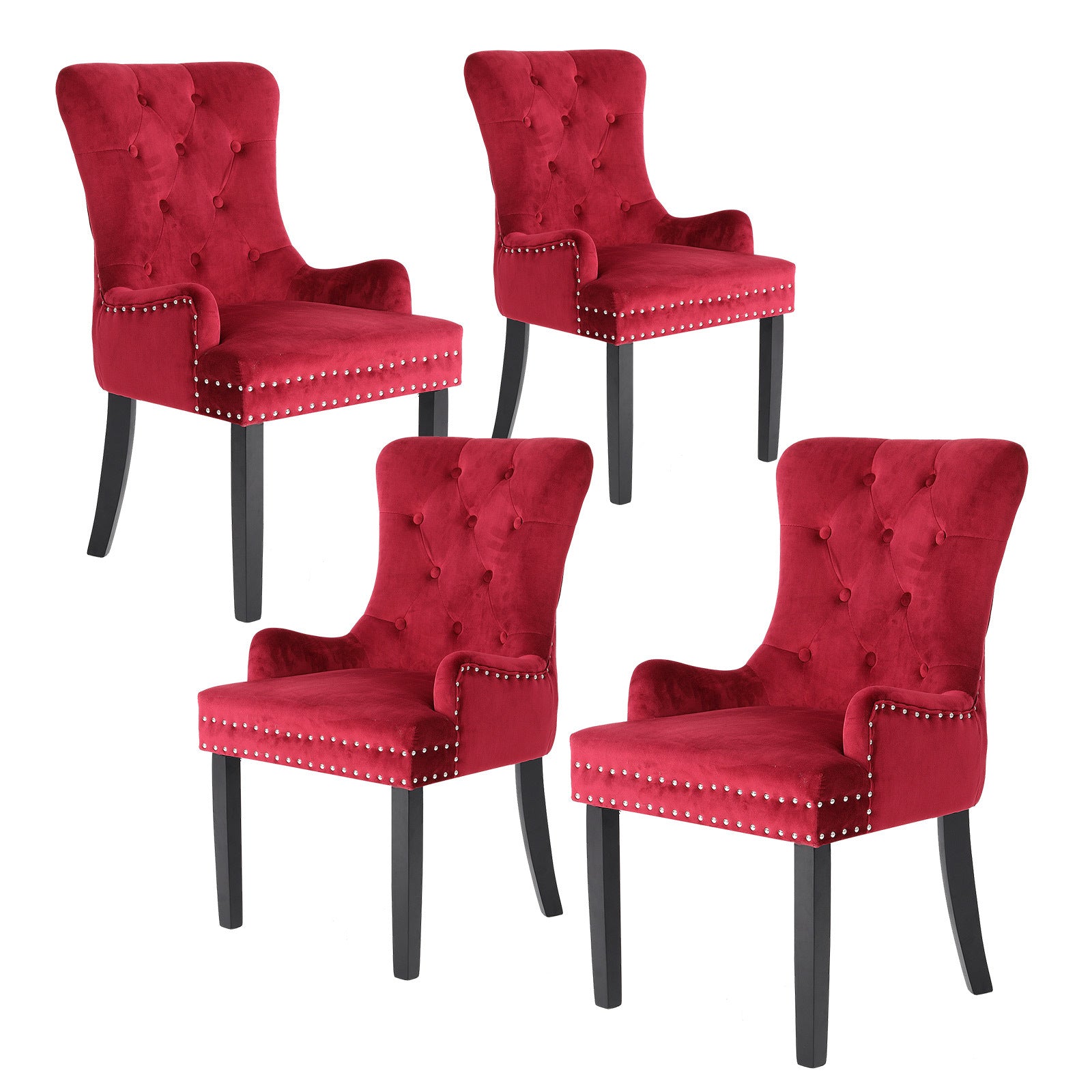 Set of 4 Lucienne French Provincial Velvet Dining Chairs - Bordeaux Red