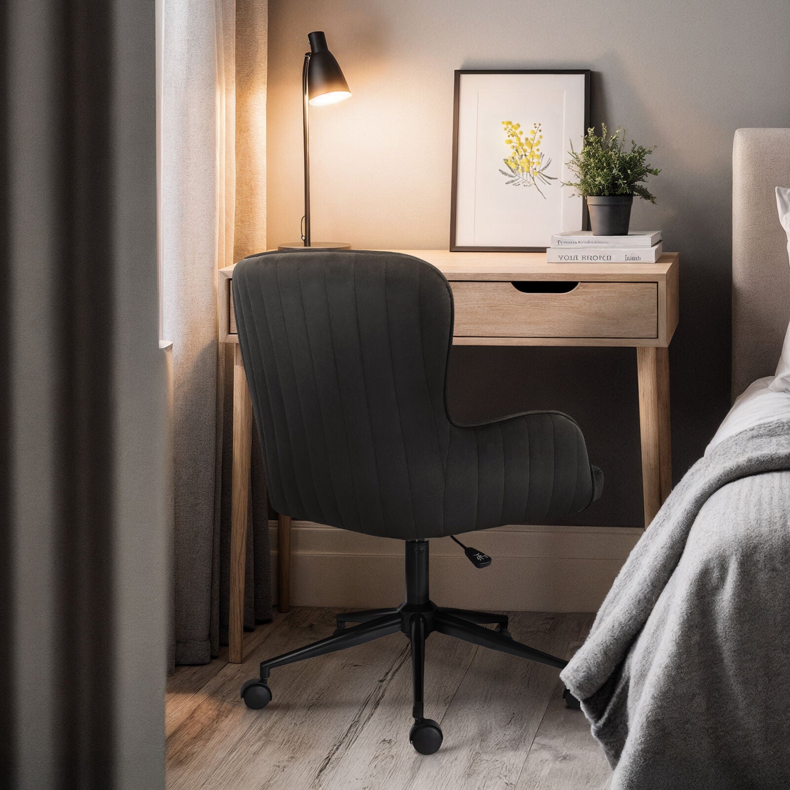 Desk Armchair - Home Office Swivel Chair Adjustable Height Seat PLUME BLACK