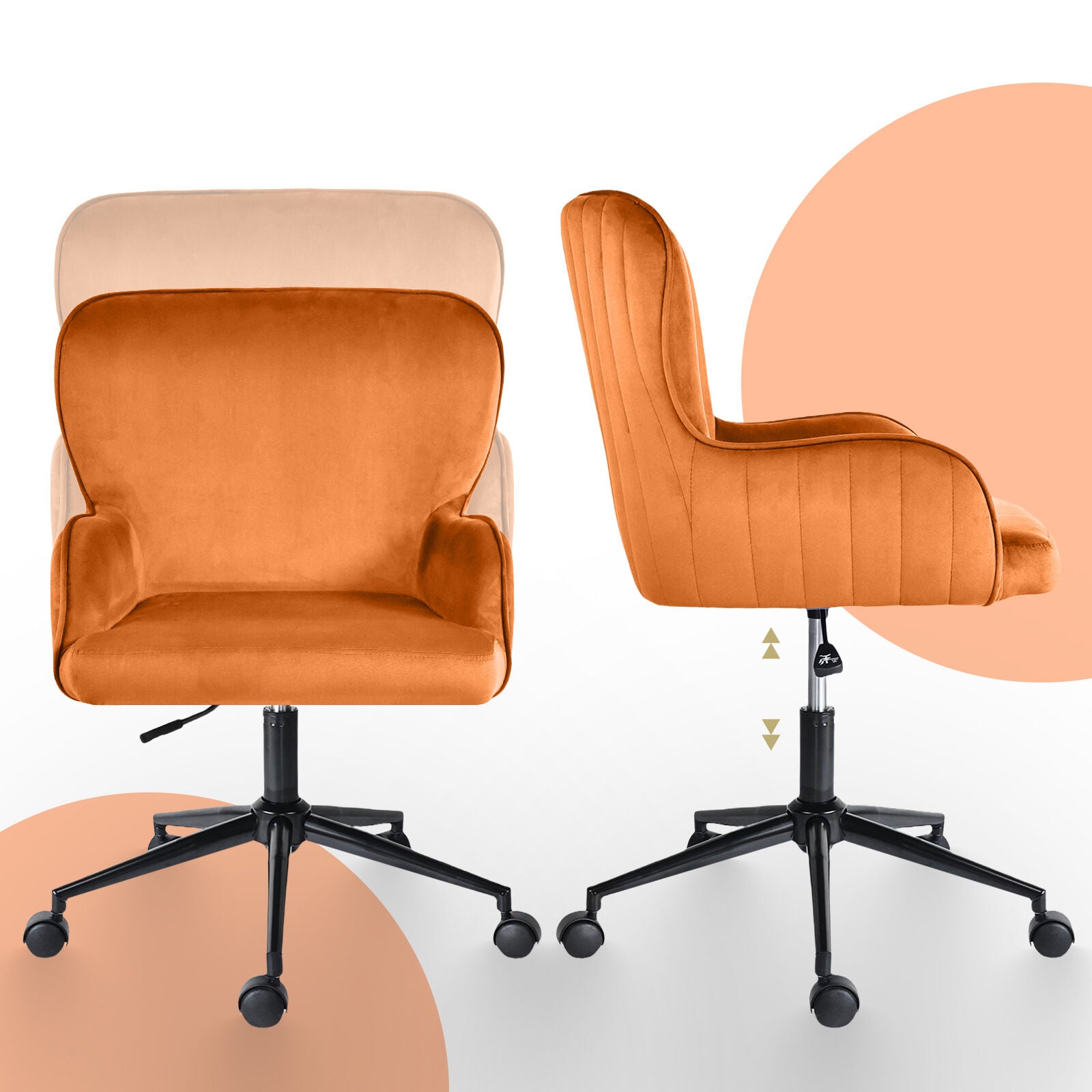 Desk Armchair - Home Office Swivel Chair Adjustable Height Seat PLUME ORANGE