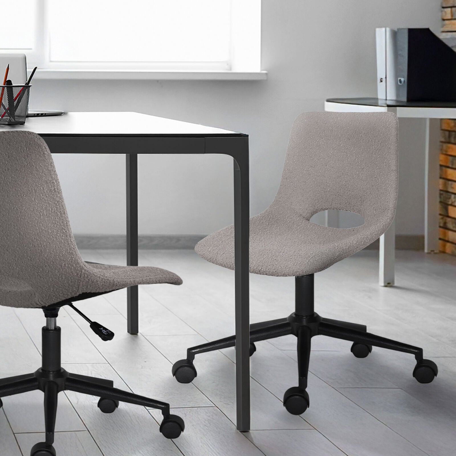 2 Set Office Desk Chair - Loop Yarn Fabric Home Swivel Chair Cut-Out Seat HALO GREY