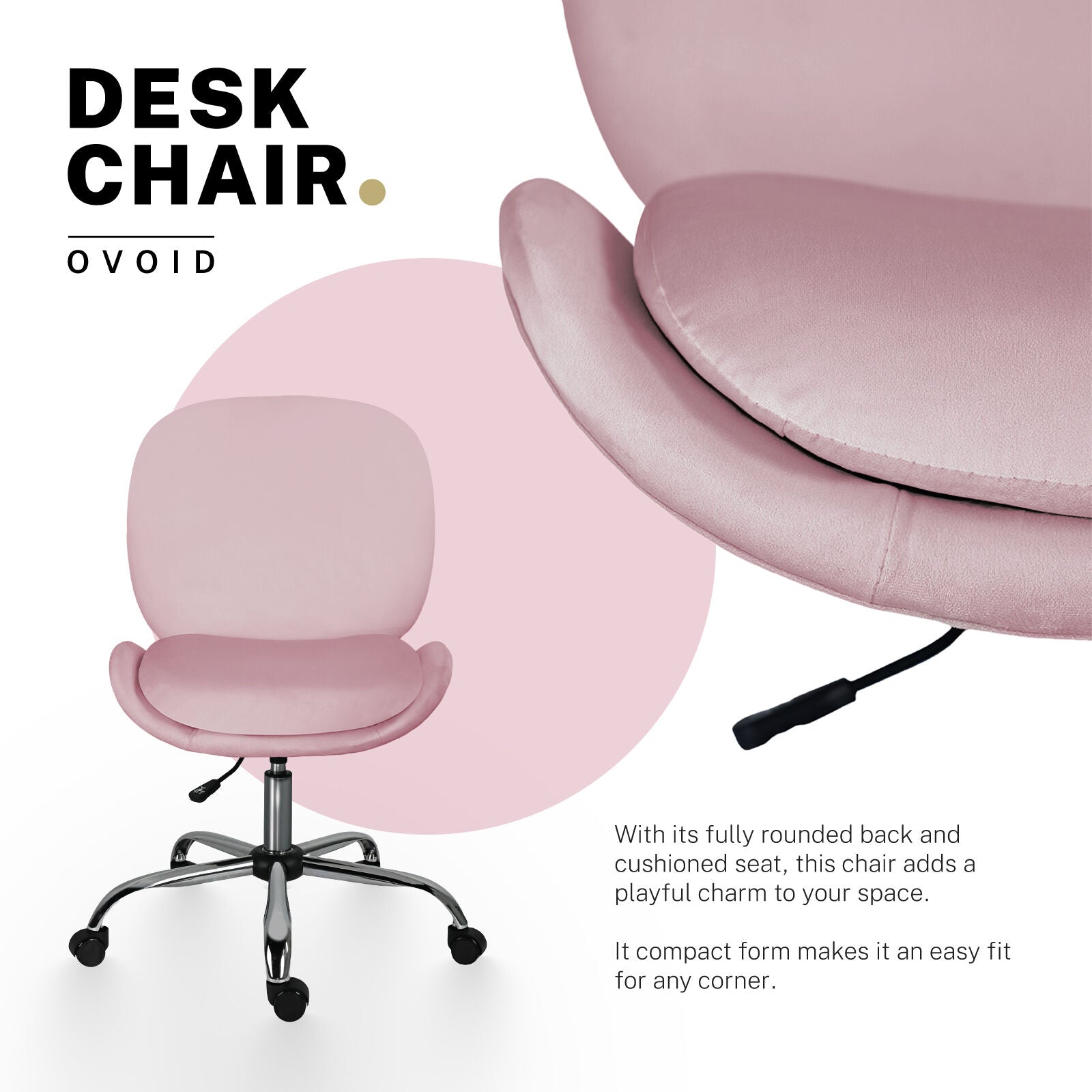 Office Desk Chair - Velvet Armless Swivel Study Seat OVOID PINK