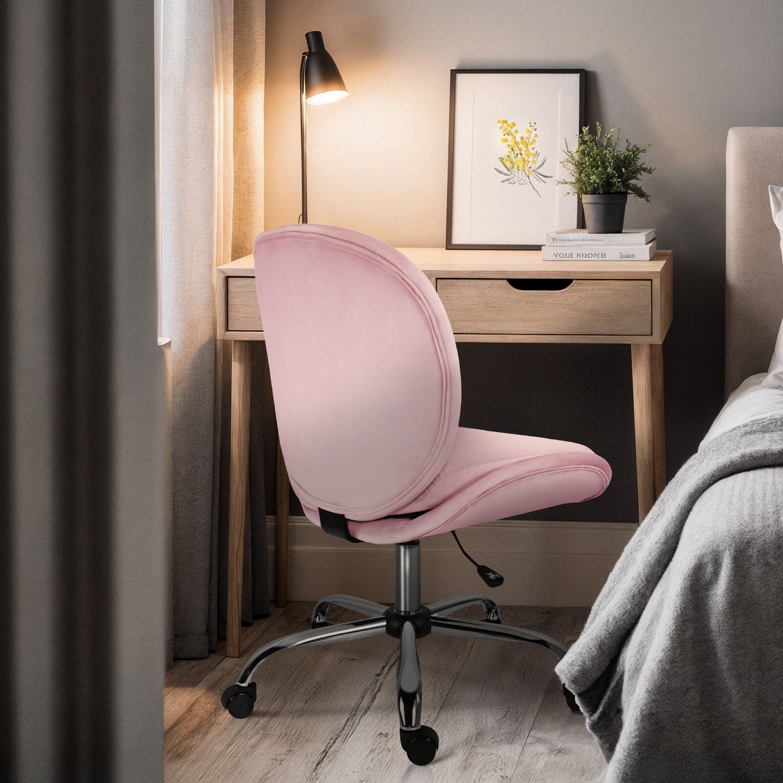 Office Desk Chair - Velvet Armless Swivel Study Seat OVOID PINK