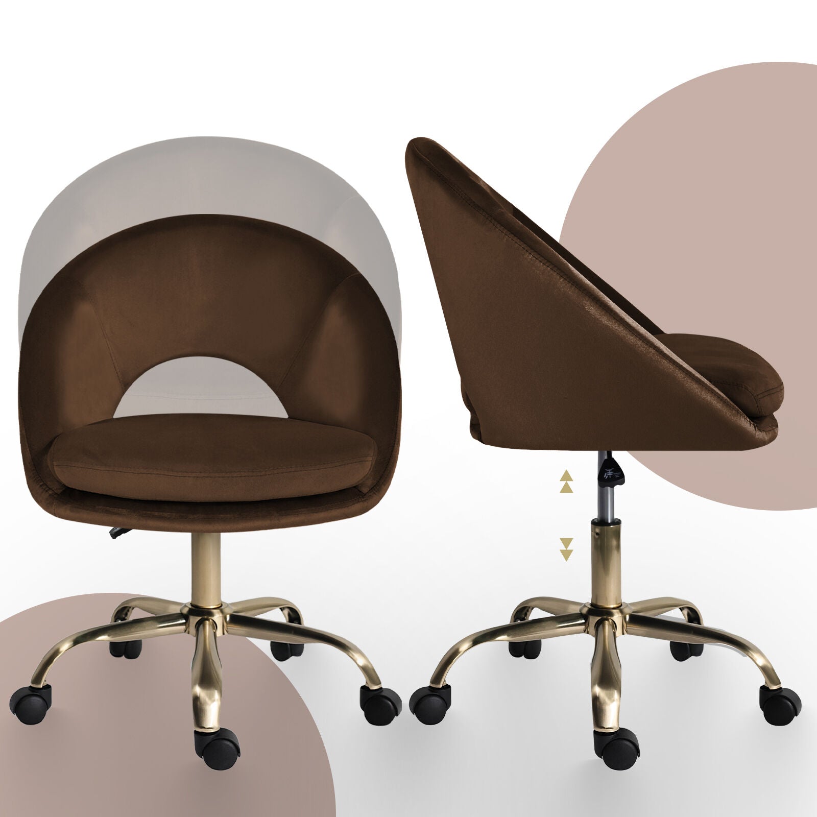 Office Desk Chair - Velvet Home Office Swivel Computer Seat COVE BROWN