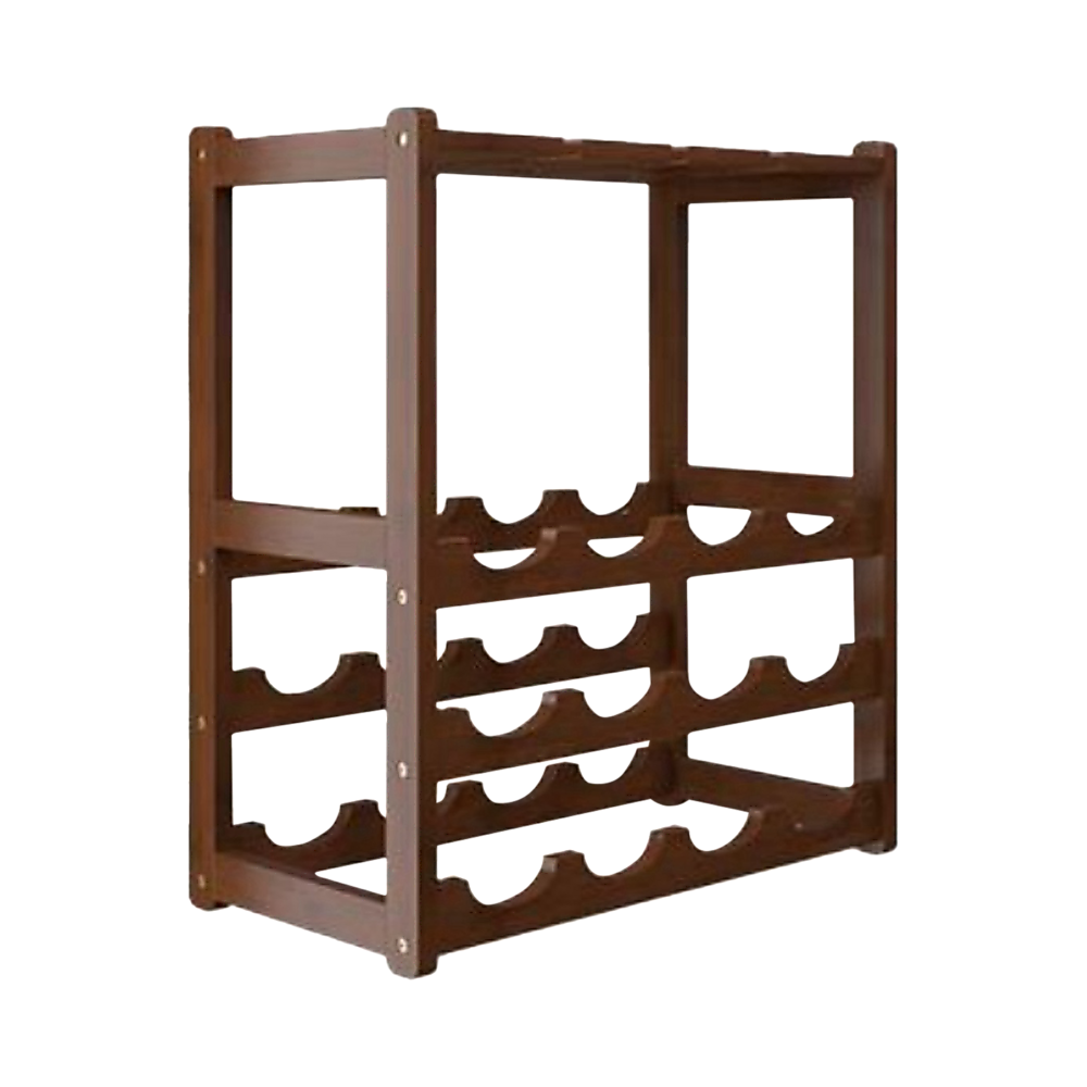 Bamboo Wine Rack Free Standing 15 Bottles with 6 Glasses Holder Storage in Dark Brown