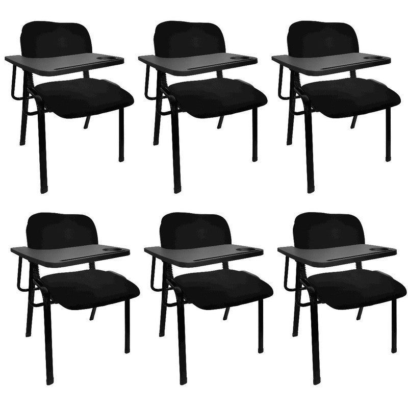 Set of 6 Classroom Lecture Training Chairs with Tabletop - Black