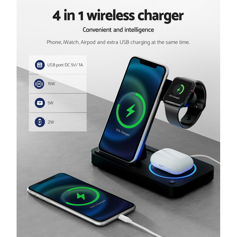 4-in-1 Wireless Charger Station - Black